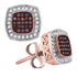 10K Rose Gold Round Red Color Enhanced Diamond Square Cluster Earrings 1/4 Cttw - Gold Americas