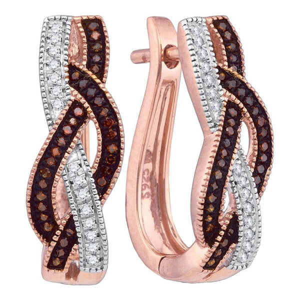 10K Rose Gold Round Red Color Enhanced Diamond Woven Hoop Earrings 1/4 Cttw - Gold Americas
