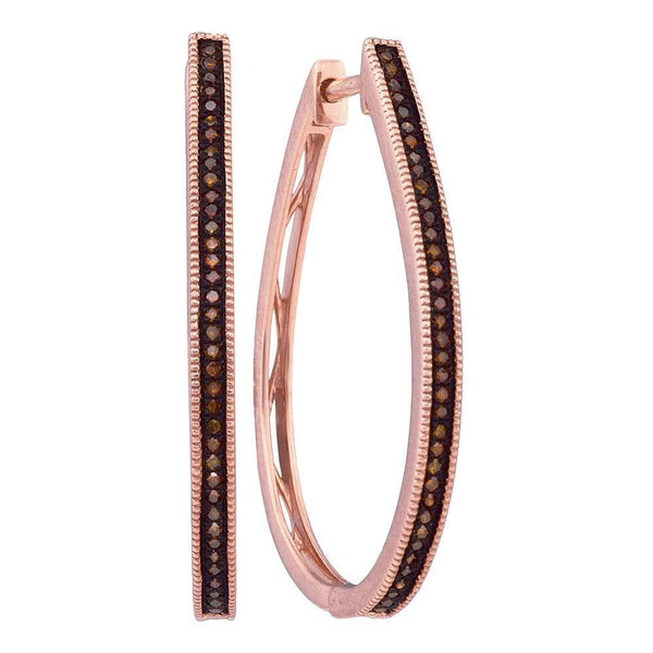 10k Pink Rose Gold Red Color Enhanced Diamond Slender Large Unique Hoop Earrings 1/4 Cttw - Gold Americas