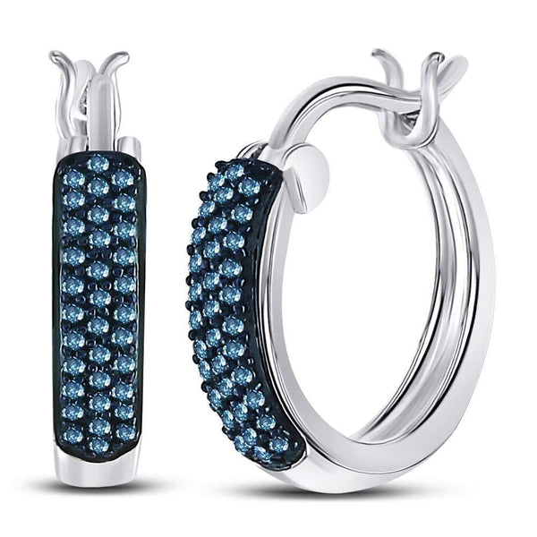10K White Gold Round Blue Color Enhanced Diamond Huggie Earrings 1/10 Cttw - Gold Americas