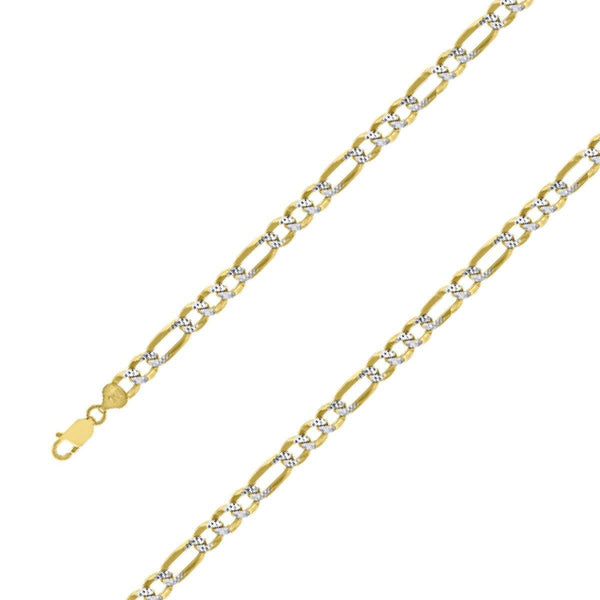 14k Yellow Gold Plated 8mm Silver Pave Figaro Chain Size- 9" - Gold Americas