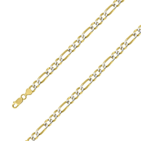 14k Yellow Gold Plated 9.5mm Silver Pave Figaro Chain Size- 9" - Gold Americas