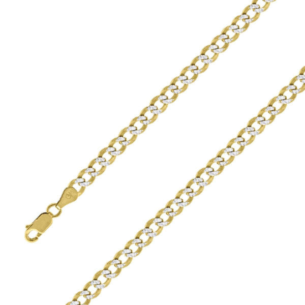 14k Yellow Gold Finish 9.5mm Silver Pave Cuban Chain Size- 7" - Gold Americas