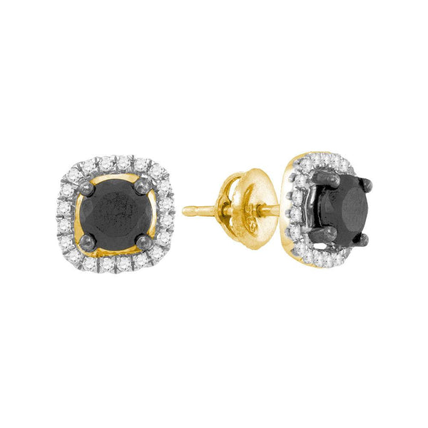 10K Yellow Gold Round Black Color Enhanced Diamond Solitaire Earrings 1-7/8 Cttw