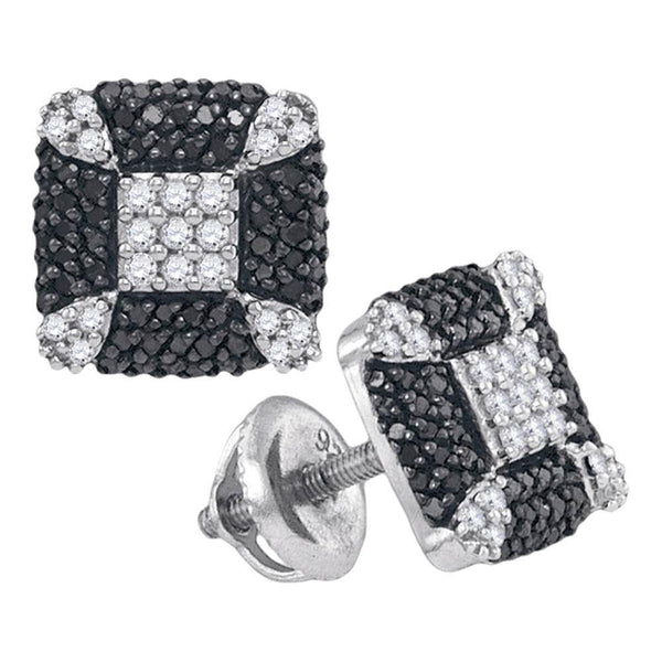 Sterling Silver Round Black Color Enhanced Diamond Square Corner Earrings 1/2 Cttw - Gold Americas