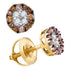 10K Yellow Gold Round Cognac-brown Color Enhanced Diamond Cluster Stud Earrings 1/3 Cttw - Gold Americas