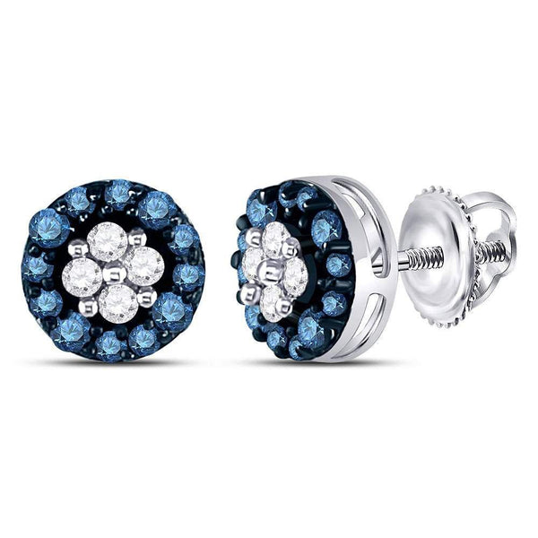 10K White Gold Round Blue Color Enhanced Diamond Cluster Earrings 1/3 Cttw - Gold Americas