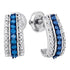 10K White Gold Round Blue Color Enhanced Diamond Half J Hoop Earrings 1/3 Cttw - Gold Americas