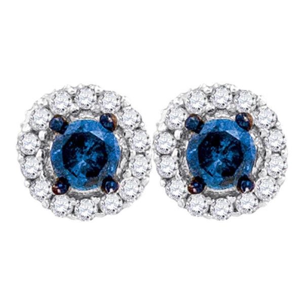10K White Gold Round Blue Color Enhanced Diamond Solitaire Circle Frame Earrings 1/2 Cttw - Gold Americas