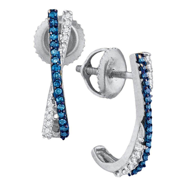 10K White Gold Round Blue Color Enhanced Diamond Half J Hoop Earrings 1/8 Cttw - Gold Americas