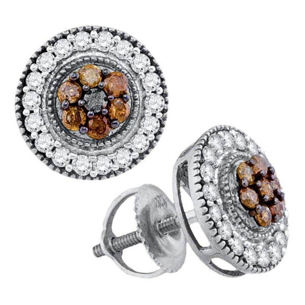 10K White Gold Round Cognac-brown Color Enhanced Diamond Cluster Stud Screwback Earrings 5/8 Cttw - Gold Americas