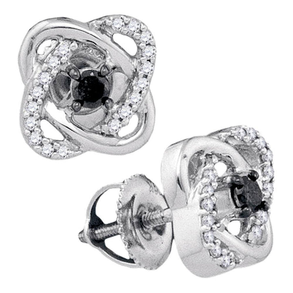 10K White Gold Round Black Color Enhanced Diamond Solitaire Oval Frame Earrings 1/4 Cttw - Gold Americas