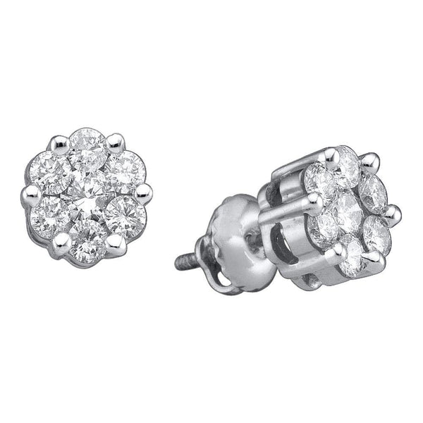 14K White Gold Round Diamond Flower Cluster Stud Earrings 1/2 Cttw - Gold Americas