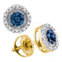 10K Yellow Gold Round Blue Color Enhanced Diamond Circle Frame Cluster Earrings 1/4 Cttw - Gold Americas
