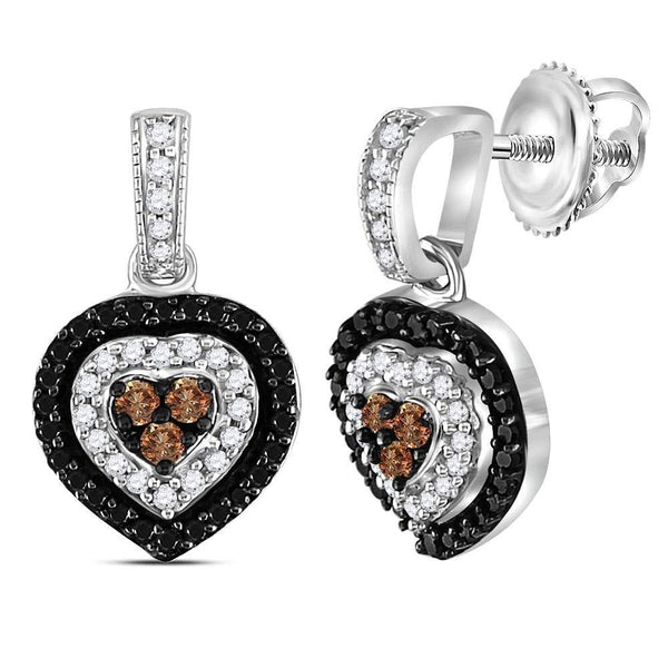 Sterling Silver Round Black Color Enhanced Diamond Heart Dangle Earrings 1/2 Cttw - Gold Americas