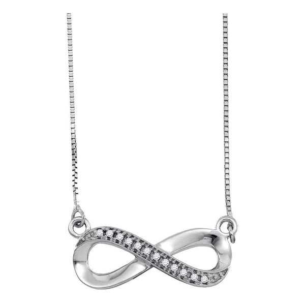 10K White Gold Womens Round Diamond Infinity Pendant Necklace 1/20 Cttw