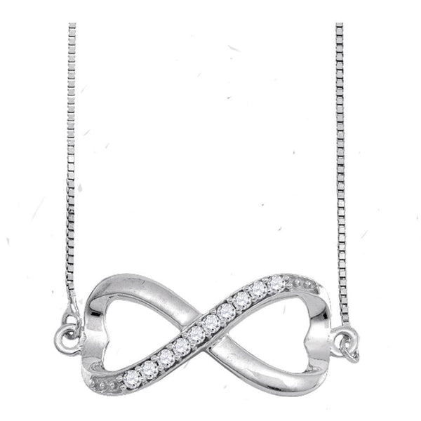 Sterling Silver Womens Round Diamond Infinity Pendant Necklace 1/10 Cttw