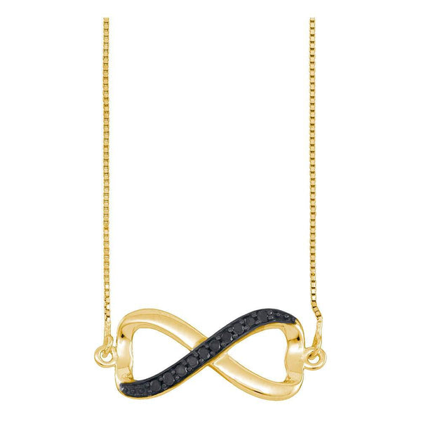 10k Yellow Gold Black Color Enhanced Diamond Infinity Love Anniversary Pendant Necklace 1/10 Cttw