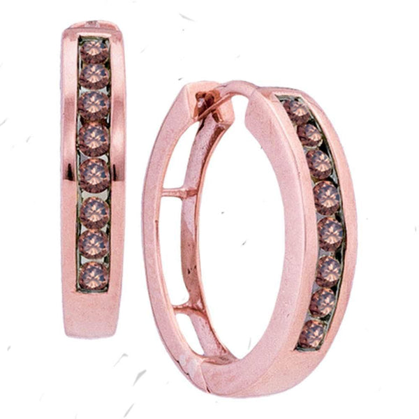 10K Rose Gold Round Cognac-brown Color Enhanced Diamond Hoop Earrings 1/2 Cttw - Gold Americas