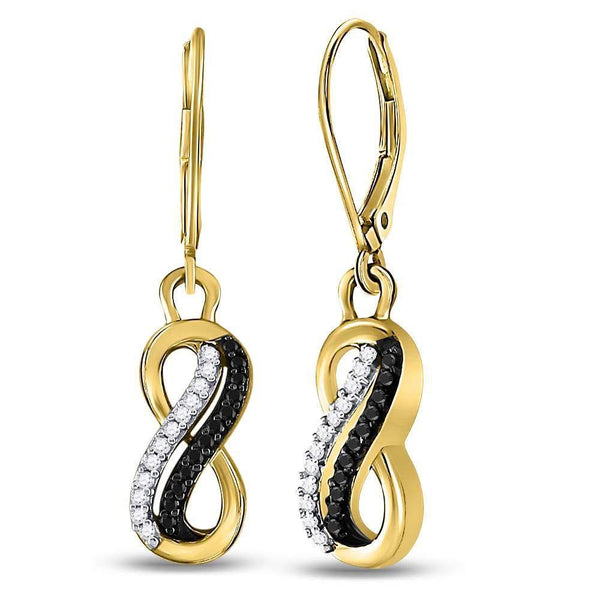 10K Yellow Gold Round Black Color Enhanced Diamond Infinity Dangle Earrings 1/5 Cttw - Gold Americas