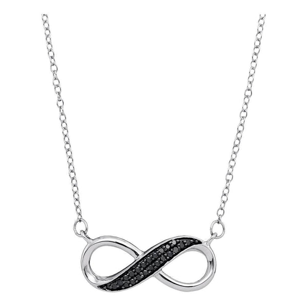 10K White Gold Womens Round Black Color Enhanced Diamond Infinity Pendant Necklace 1/6 Cttw