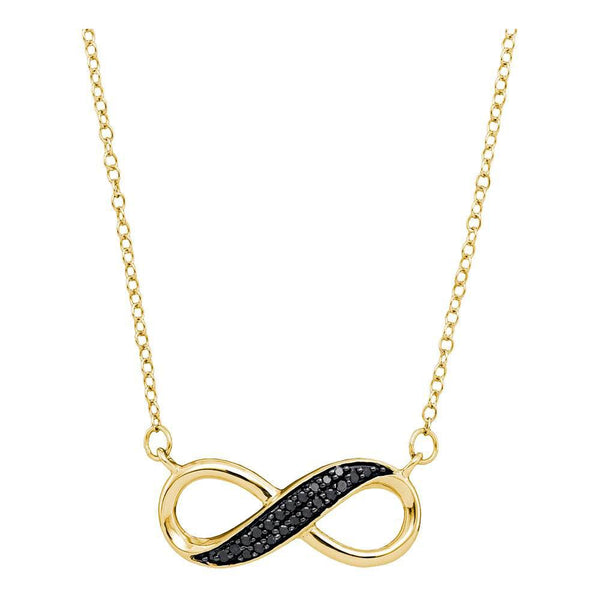 10K Yellow Gold Womens Round Black Color Enhanced Diamond Infinity Pendant Necklace 1/6 Cttw