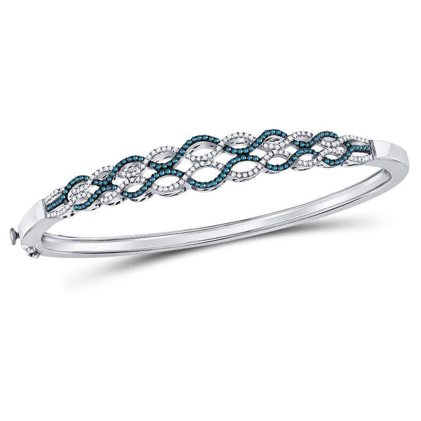 Sterling Silver Womens Round BlueDiamond Braided Bangle Bracelet 3/4 Cttw