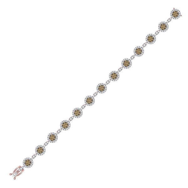 14K Rose Gold Round BrownDiamond Cluster Bracelet 3-1/2 Cttw