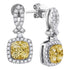 14K White Gold Round Yellow Diamond Square Frame Cluster Dangle Earrings 1-1/3 Cttw - Gold Americas