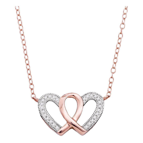 10K Rose Gold Womens Round Diamond Double Heart Awareness Ribbon Pendant Necklace 1/10 Cttw - Gold Americas