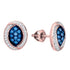 10K Rose Gold Round Blue Color Enhanced Diamond Oval Cluster Earrings 1/3 Cttw - Gold Americas