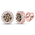 10K Rose Gold Round Brown Color Enhanced Diamond Flower Cluster Earrings 1/4 Cttw - Gold Americas
