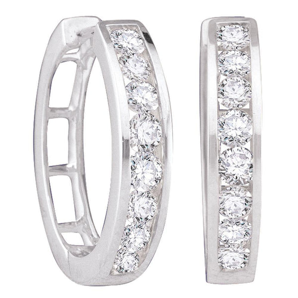 10K White Gold Round Channel-set Diamond Single Row Hoop Earrings 1/2 Cttw - Gold Americas