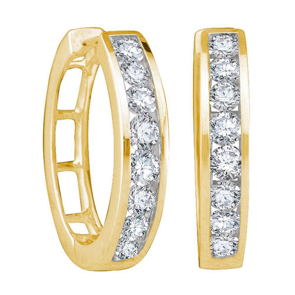 10K Yellow Gold Round Diamond Hoop Earrings 1.00 Cttw - Gold Americas