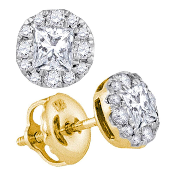 14K Yellow Gold Princess Diamond Framed Screwback Stud Earrings 1/2 Cttw