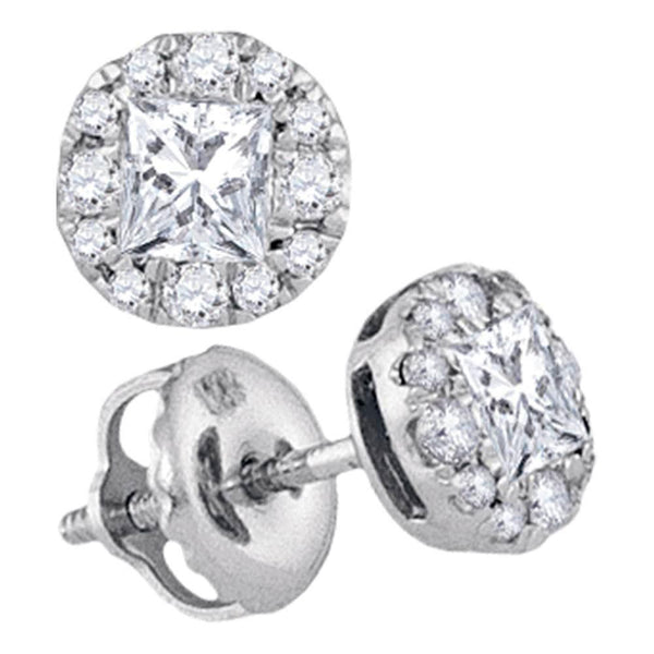 14K White Gold Princess Diamond Framed Screwback Stud Earrings 1/2 Cttw