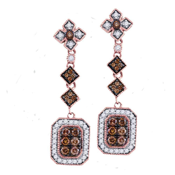 14K Rose Gold Round Brown Color Enhanced Diamond Dangle Earrings 5/8 Cttw - Gold Americas
