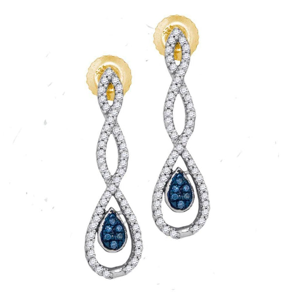 10K Yellow Gold Round Blue Color Enhanced Diamond Dangle Earrings 1/4 Cttw - Gold Americas