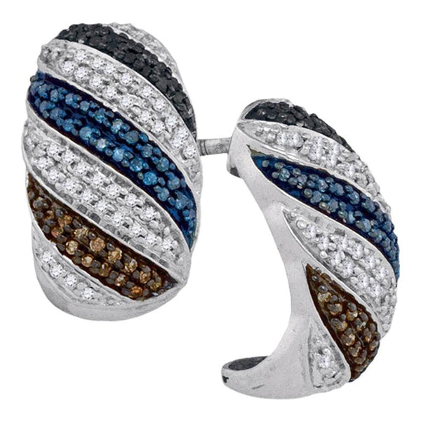 10K White Gold Round Black Blue Brown Color Enhanced Diamond Half Hoop Earrings 1/2 Cttw - Gold Americas
