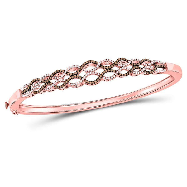 10K Rose Gold Round BrownDiamond Braided Bangle Bracelet 3/4 Cttw - Gold Americas