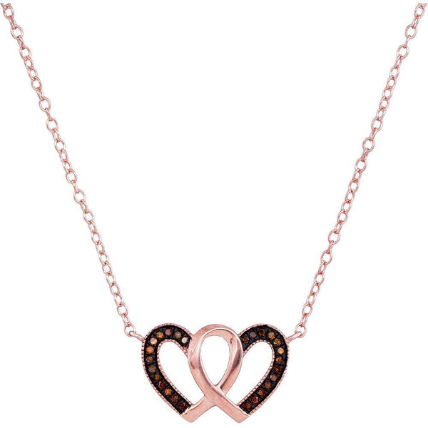 10K Rose Gold Womens Round Red Color Enhanced Diamond Heart Necklace Pendant 1/10 Cttw - Gold Americas