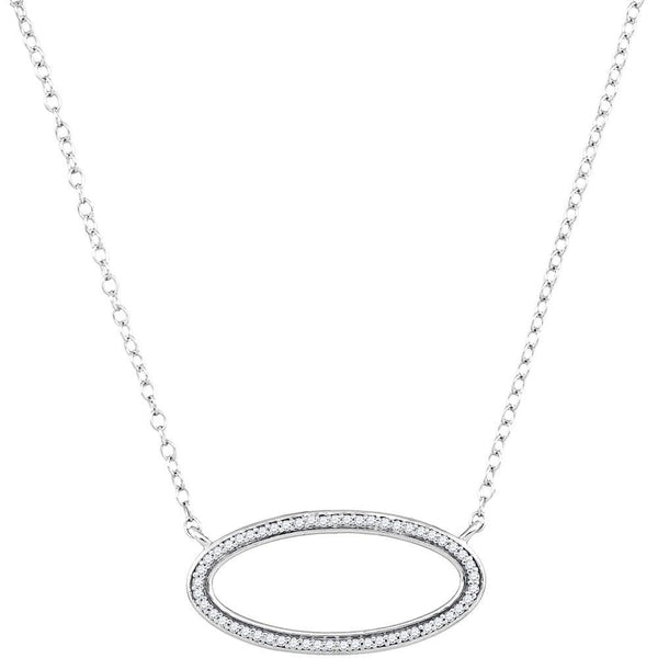 10K White Gold Womens Round Diamond Oval Outline Pendant Necklace 1/8 Cttw
