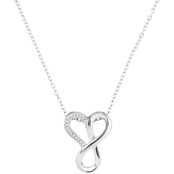 10K White Gold Womens Round Diamond Heart Infinity Pendant Necklace 1/20 Cttw