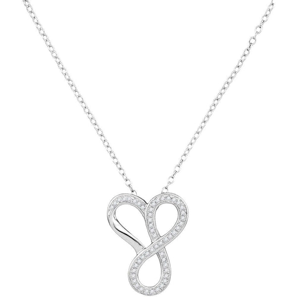 10K White Gold Womens Round Diamond Infinity Heart Pendant Necklace 1/6 Cttw
