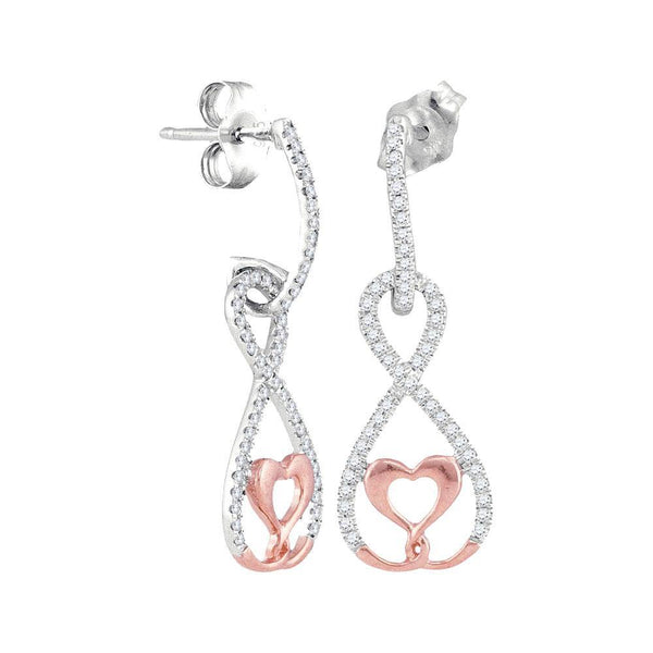 10K White Rose Gold Round Diamond Dangle Infinity Heart Earrings 1/4 Cttw - Gold Americas