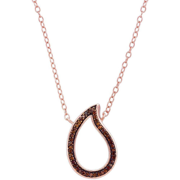 10K Rose Gold Womens Round Red Color Enhanced Diamond Teardrop Pendant Necklace 1/10 Cttw - Gold Americas
