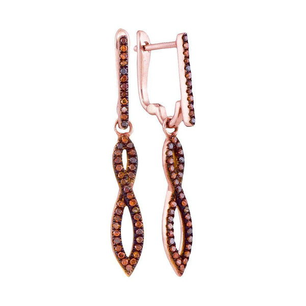 10K Rose Gold Round Red Color Enhanced Diamond Twist Dangle Earrings 1/4 Cttw - Gold Americas