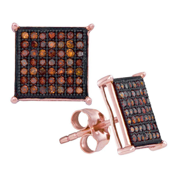 10K Rose Gold Round Red Color Enhanced Diamond Square Cluster Earrings 1/3 Cttw - Gold Americas