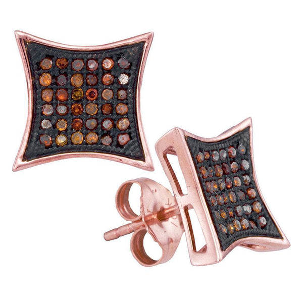 10K Rose Gold Round Red Color Enhanced Diamond Kite Cluster Earrings 1/4 Cttw - Gold Americas