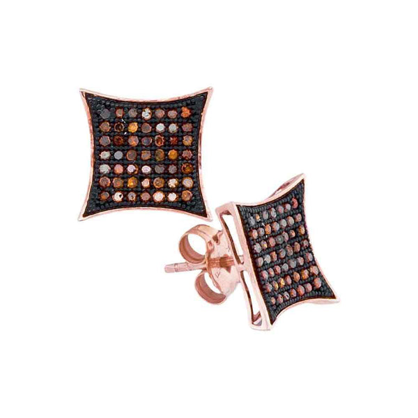 10K Rose Gold Round Red Color Enhanced Diamond Square Kite Cluster Earrings 1/3 Cttw - Gold Americas
